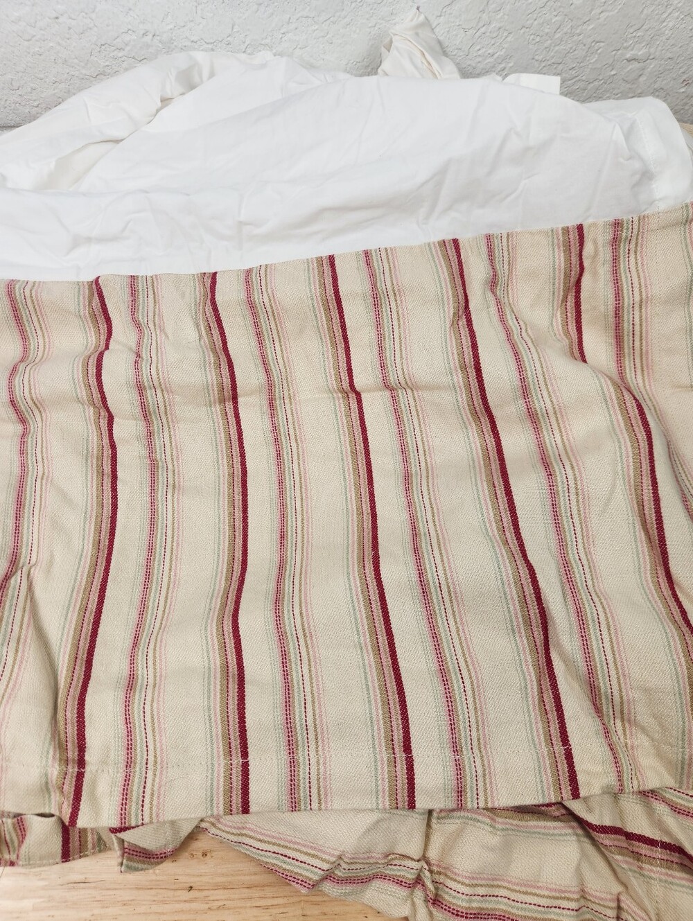 Pottery Barn Queen Bed Skirt Linen Blend Farmhouse Stripe French Country Cottage